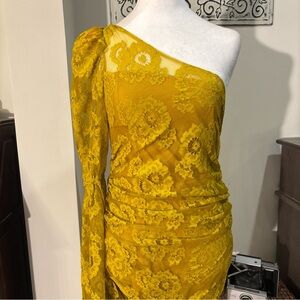 For Love And Lemons Yellow Asymmetrical Bodycon Dress